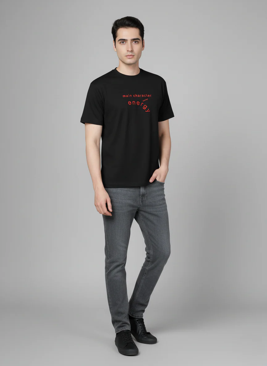 Men Cotton Black Printed Tshirt - Image 2