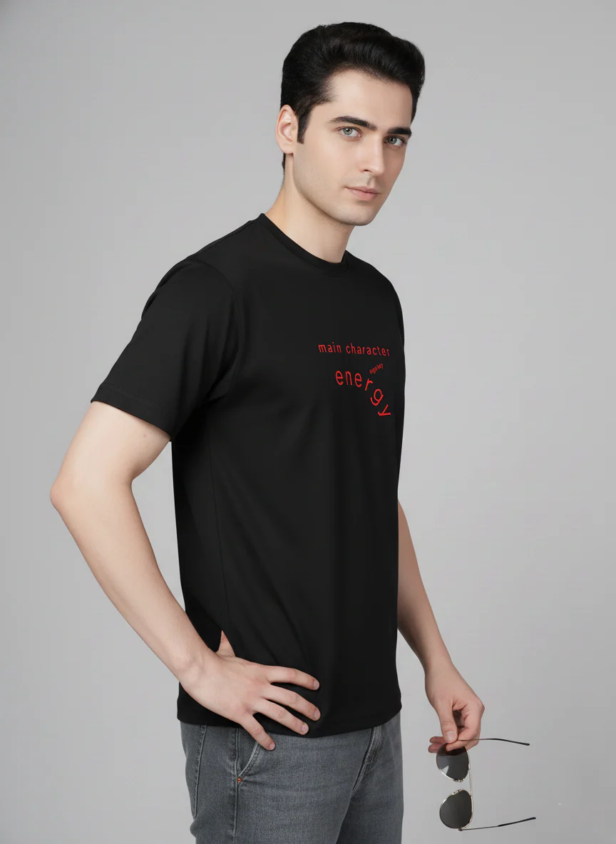 Men Cotton Black Printed Tshirt - Image 3