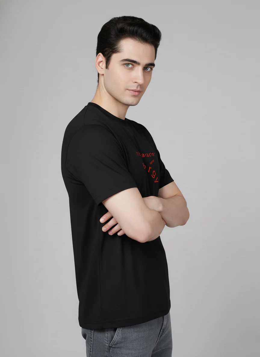 Men Cotton Black Printed Tshirt - Image 5