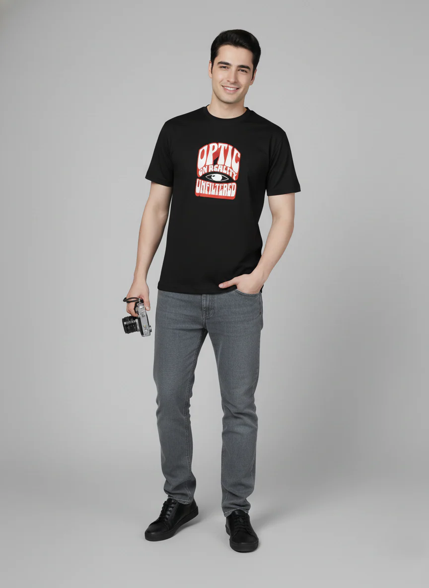 Men Cotton Black Printed Tshirt - Image 2