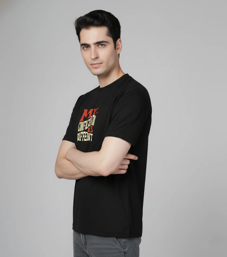 Men Cotton Black Printed Tshirt - Image 3