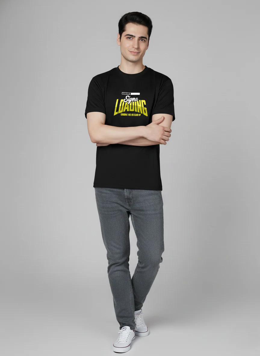 Men Cotton Black Printed Tshirt - Image 2