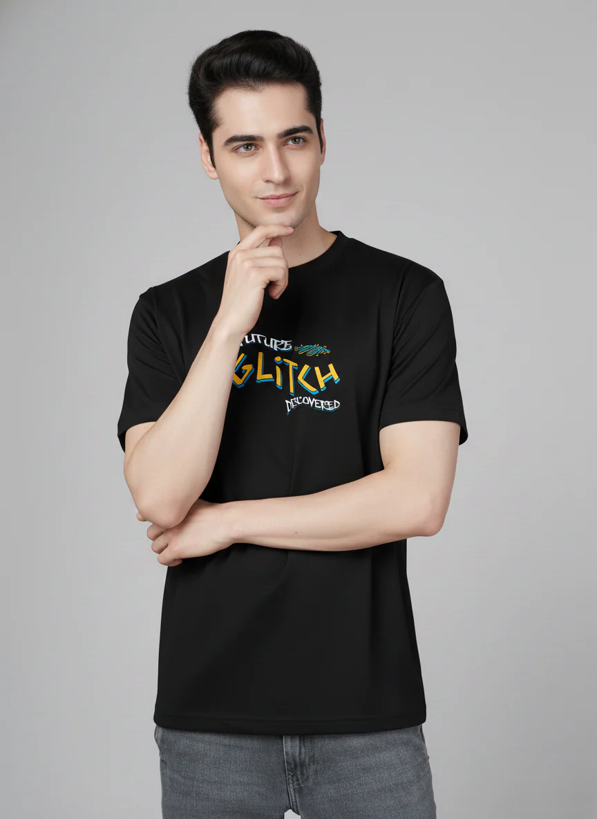 Men Cotton Black Printed Tshirt - Image 2