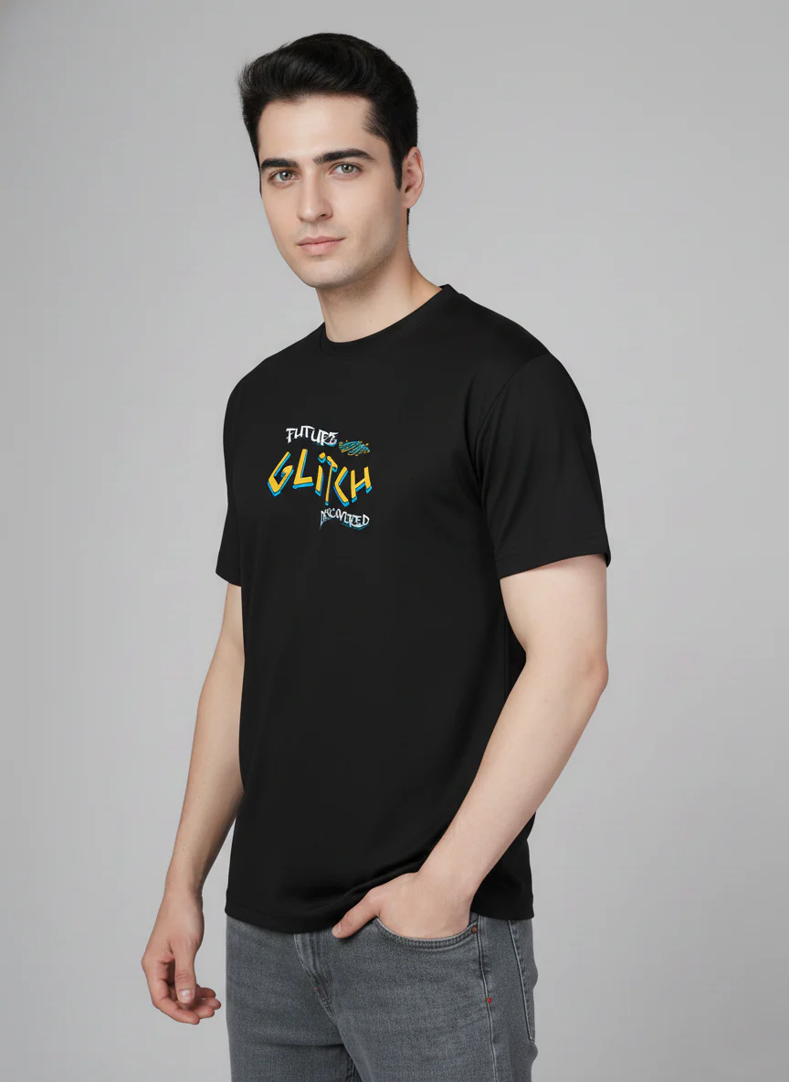 Men Cotton Black Printed Tshirt - Image 3
