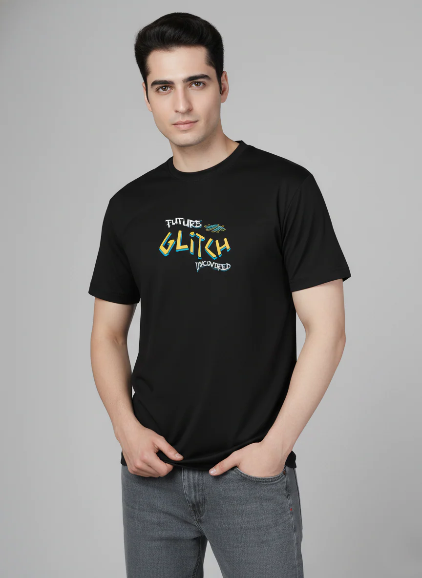 Men Cotton Black Printed Tshirt - Image 4