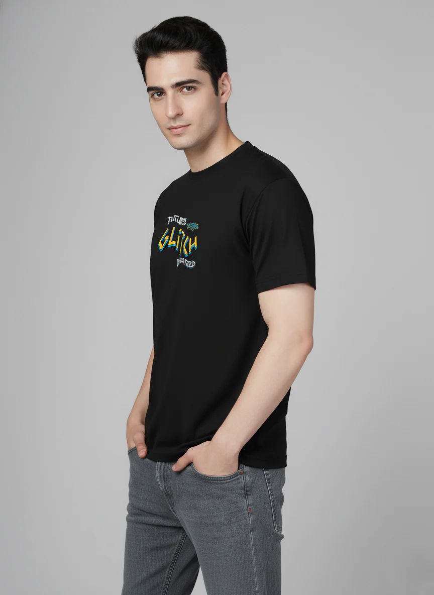 Men Cotton Black Printed Tshirt - Image 5