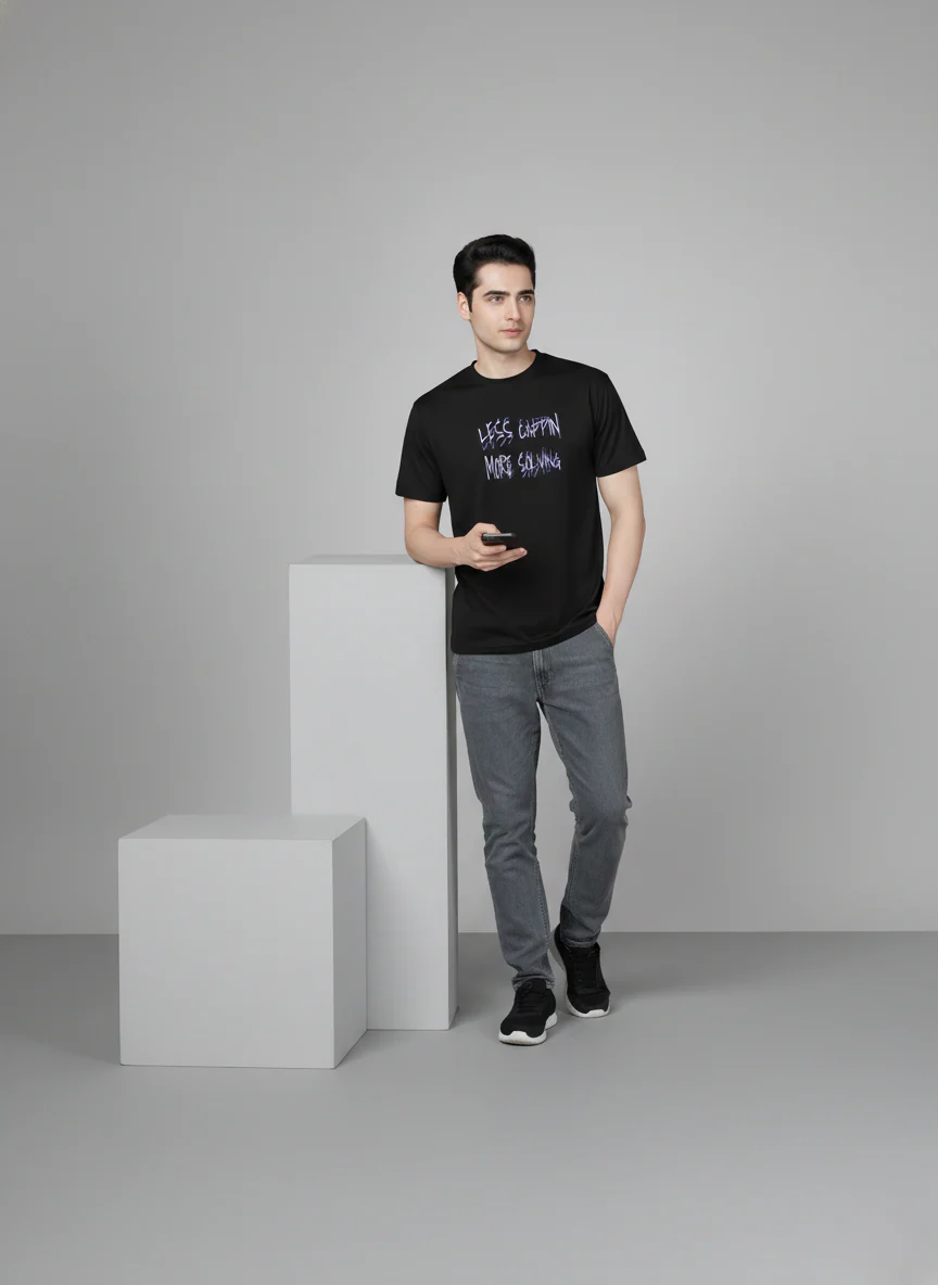 Men Cotton Black Printed Tshirt - Image 5