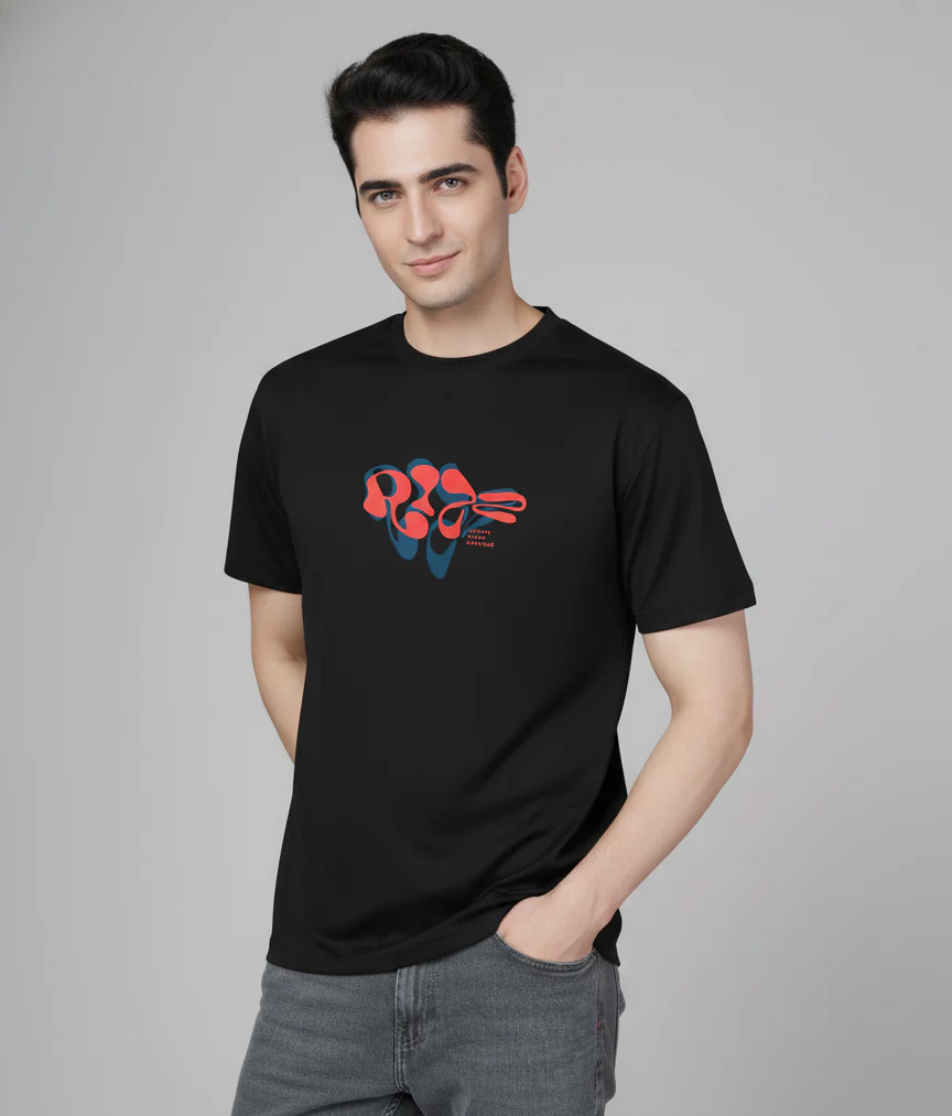 Men Cotton Black Printed Tshirt - Image 2