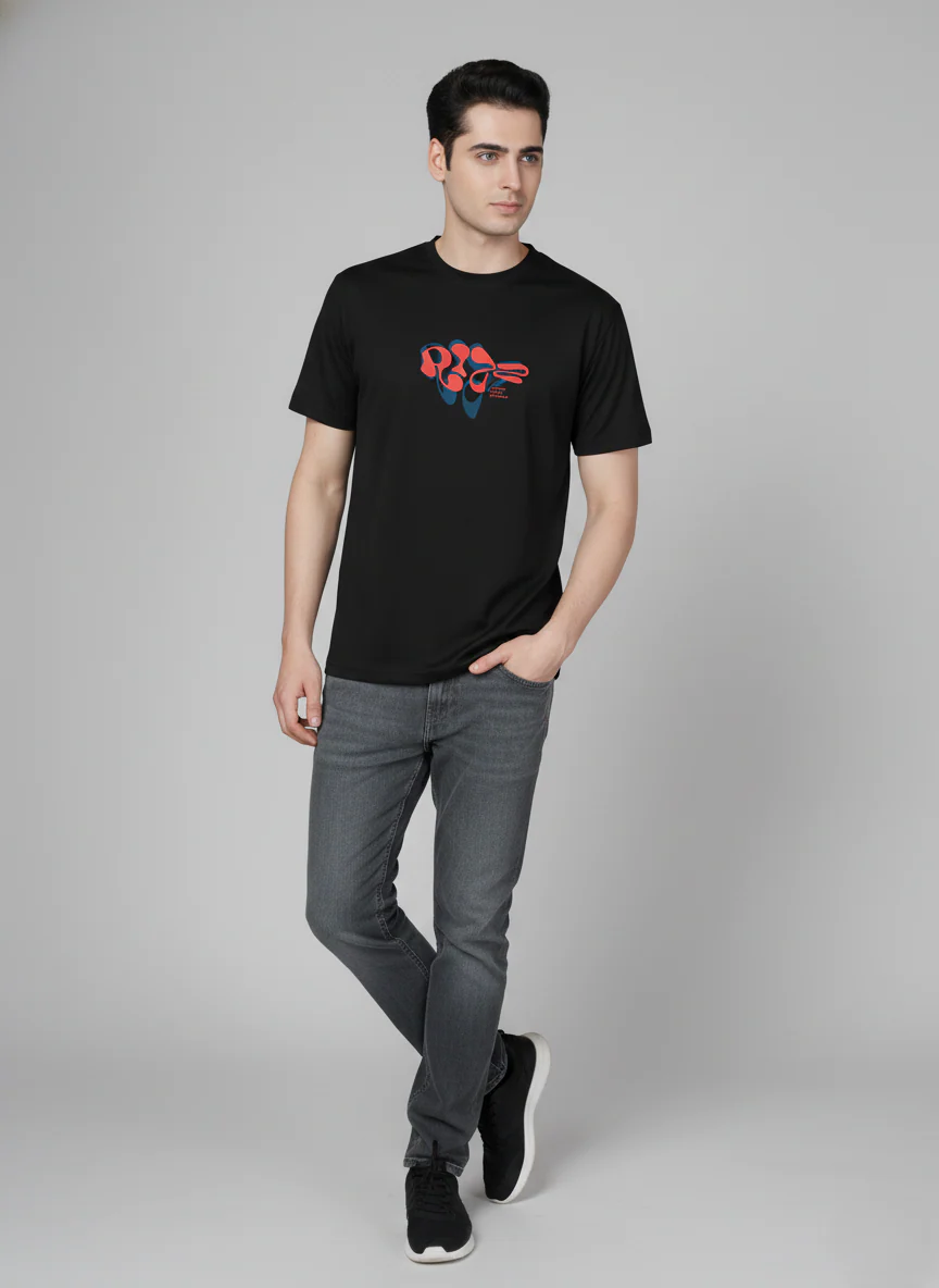 Men Cotton Black Printed Tshirt - Image 3