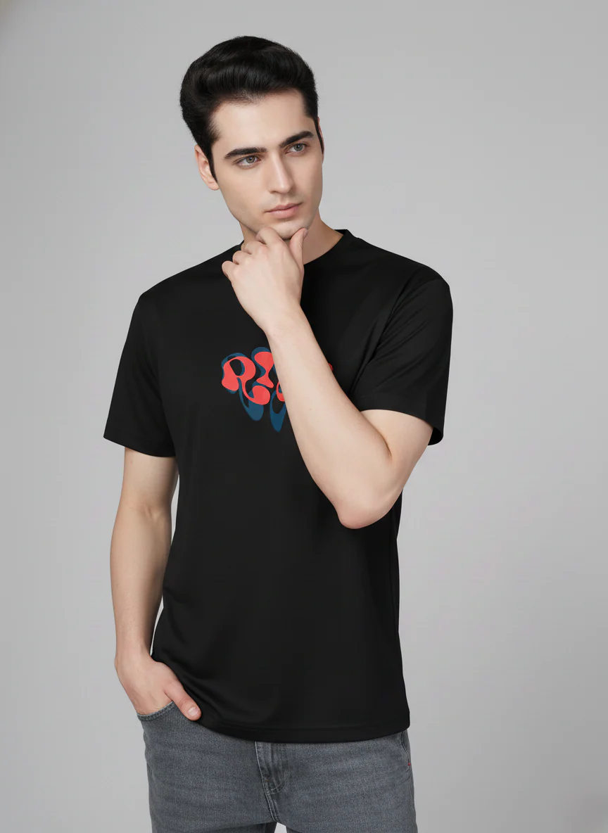 Men Cotton Black Printed Tshirt - Image 4