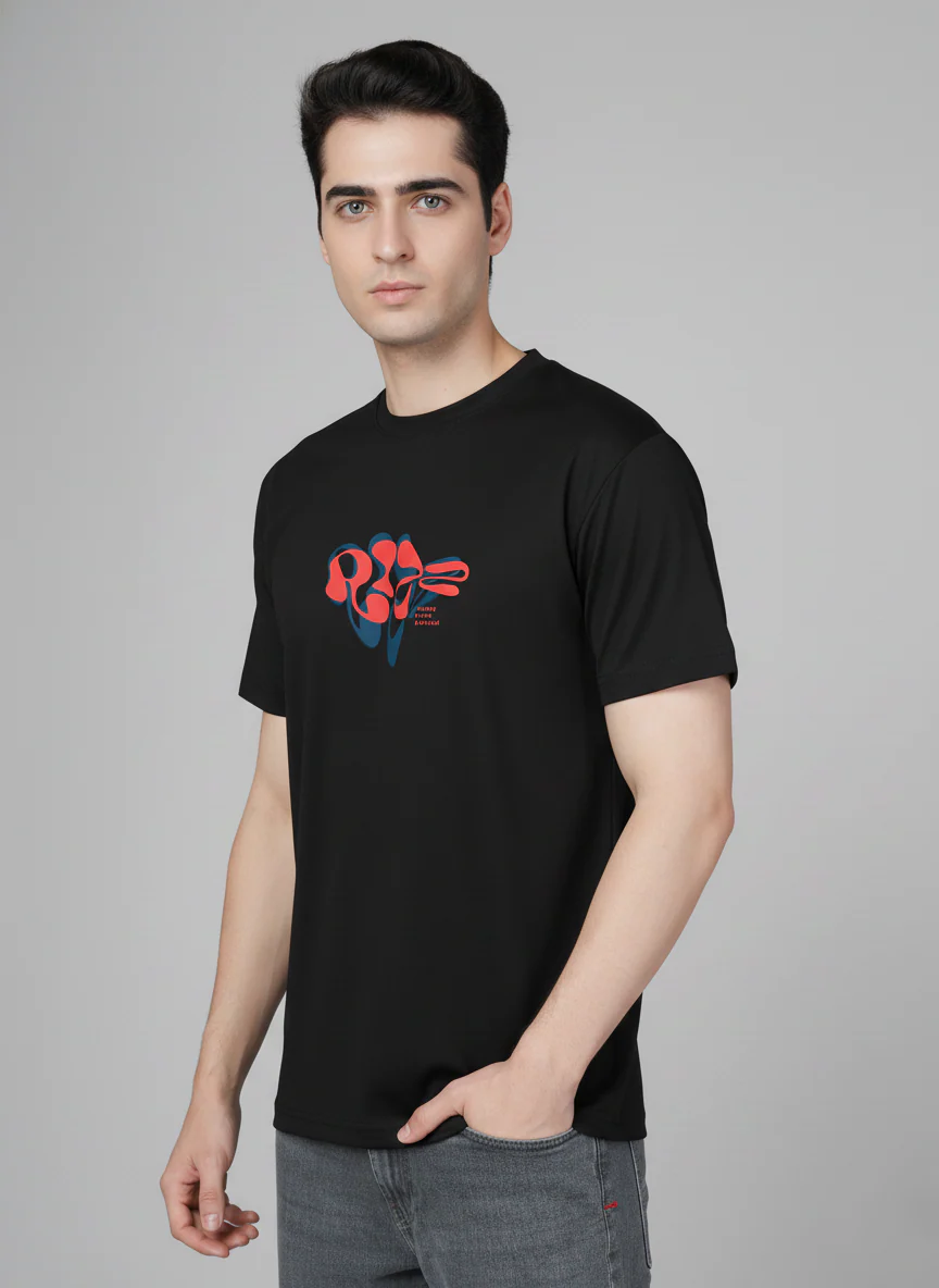 Men Cotton Black Printed Tshirt - Image 5