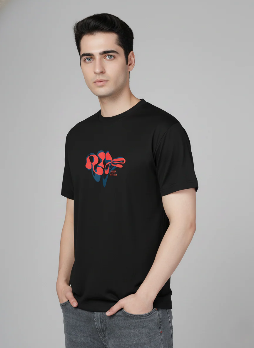 Men Cotton Black Printed Tshirt - Image 7