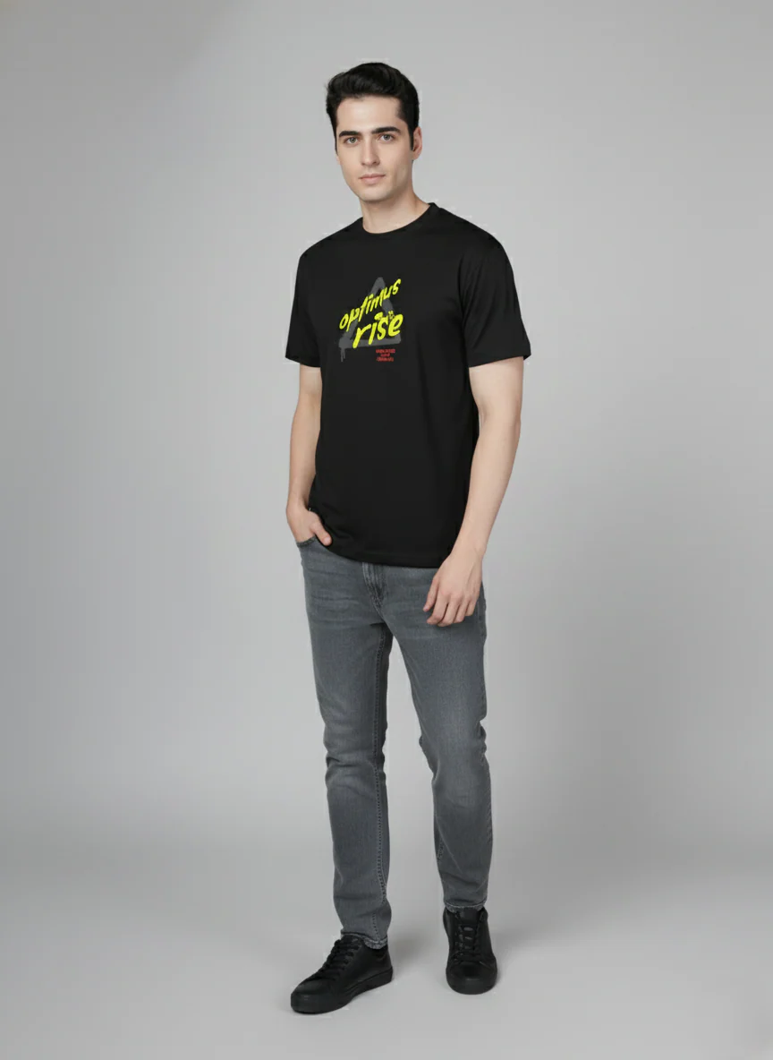 Men Cotton Black Printed Tshirt - Image 2