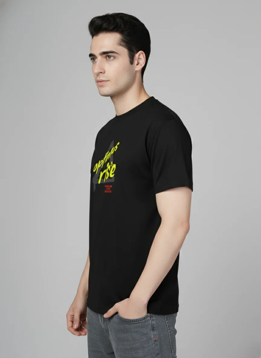 Men Cotton Black Printed Tshirt - Image 5