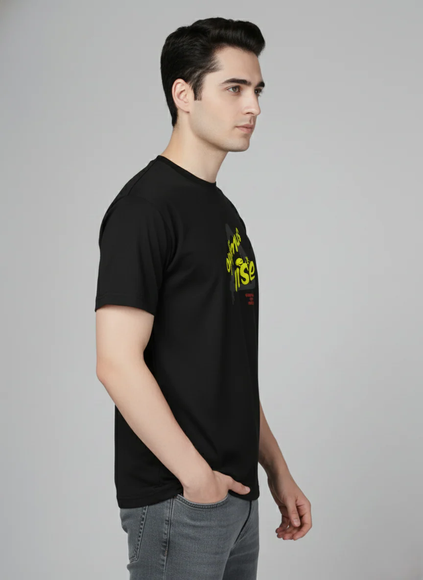 Men Cotton Black Printed Tshirt - Image 6