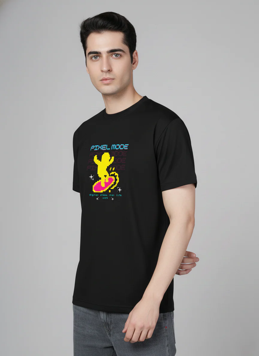 Men Cotton Black Printed Tshirt - Image 2