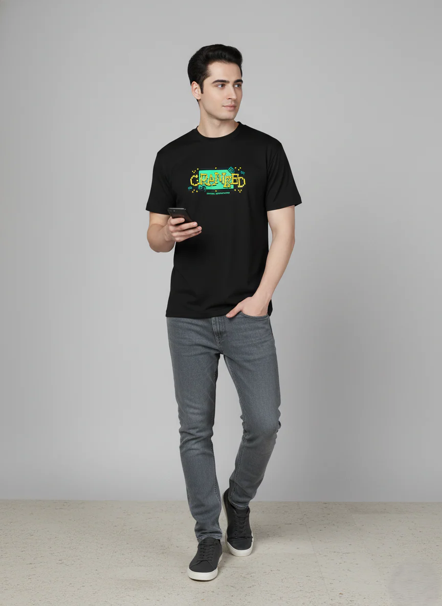 Men Cotton Black Printed Tshirt - Image 2