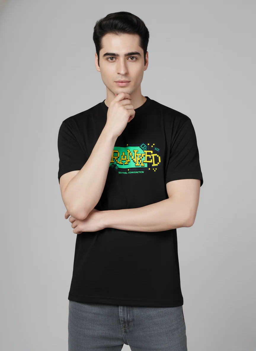 Men Cotton Black Printed Tshirt - Image 3