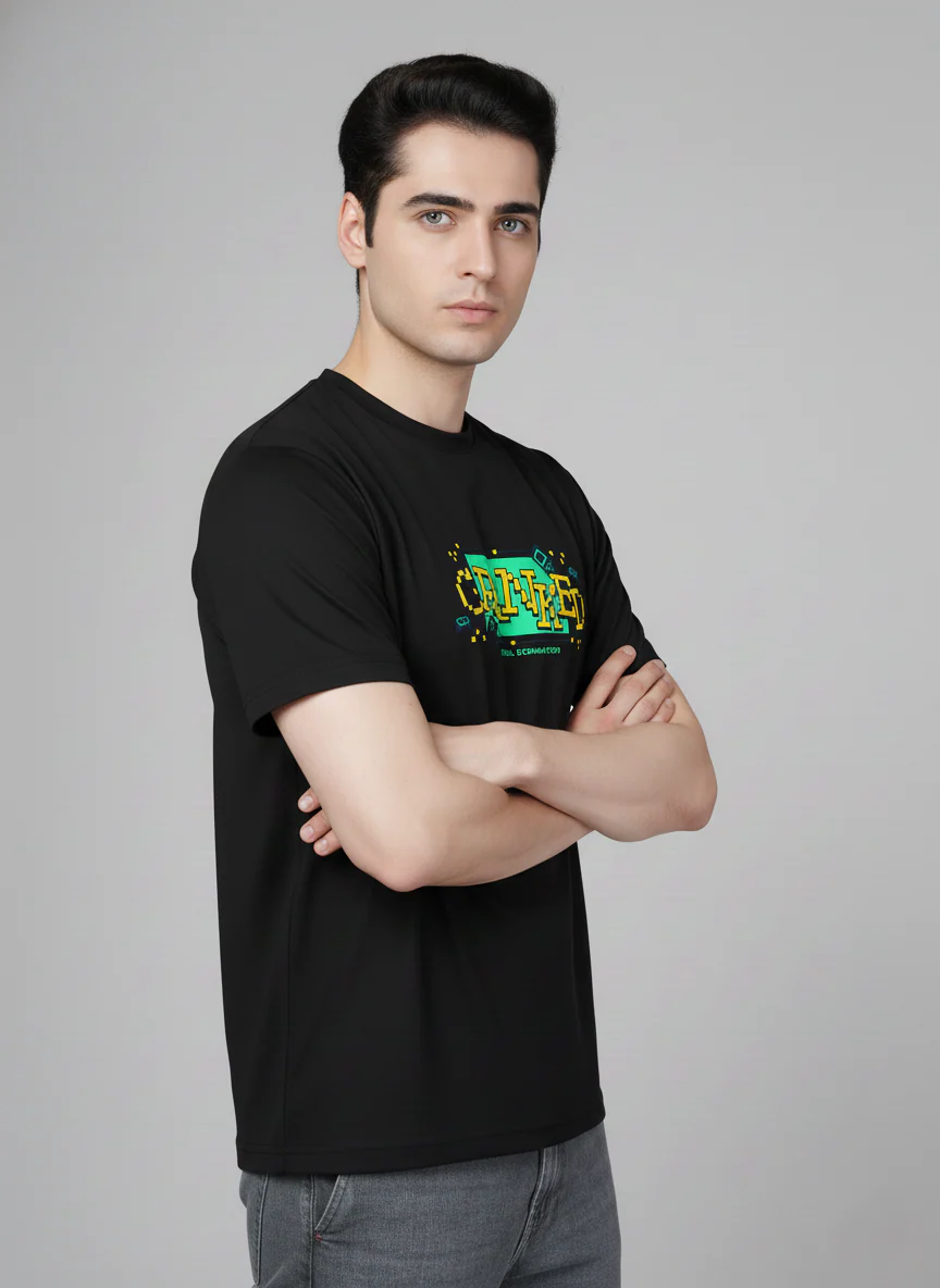 Men Cotton Black Printed Tshirt - Image 4