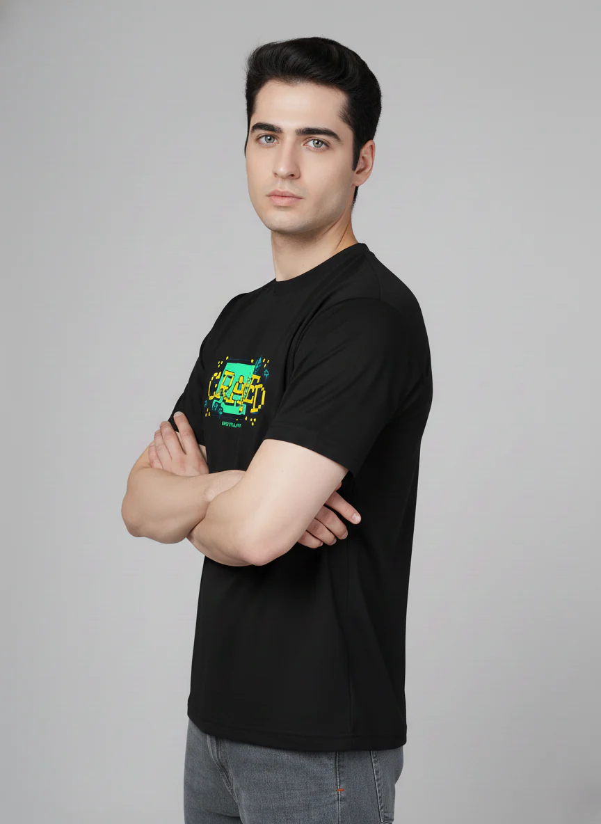 Men Cotton Black Printed Tshirt - Image 5