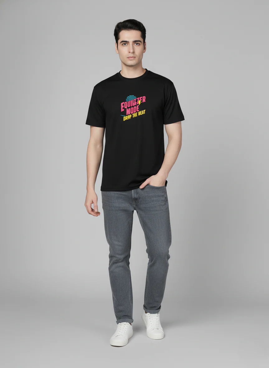 Men Cotton Black Printed Tshirt - Image 2
