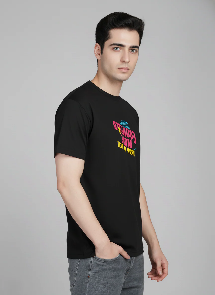 Men Cotton Black Printed Tshirt - Image 6