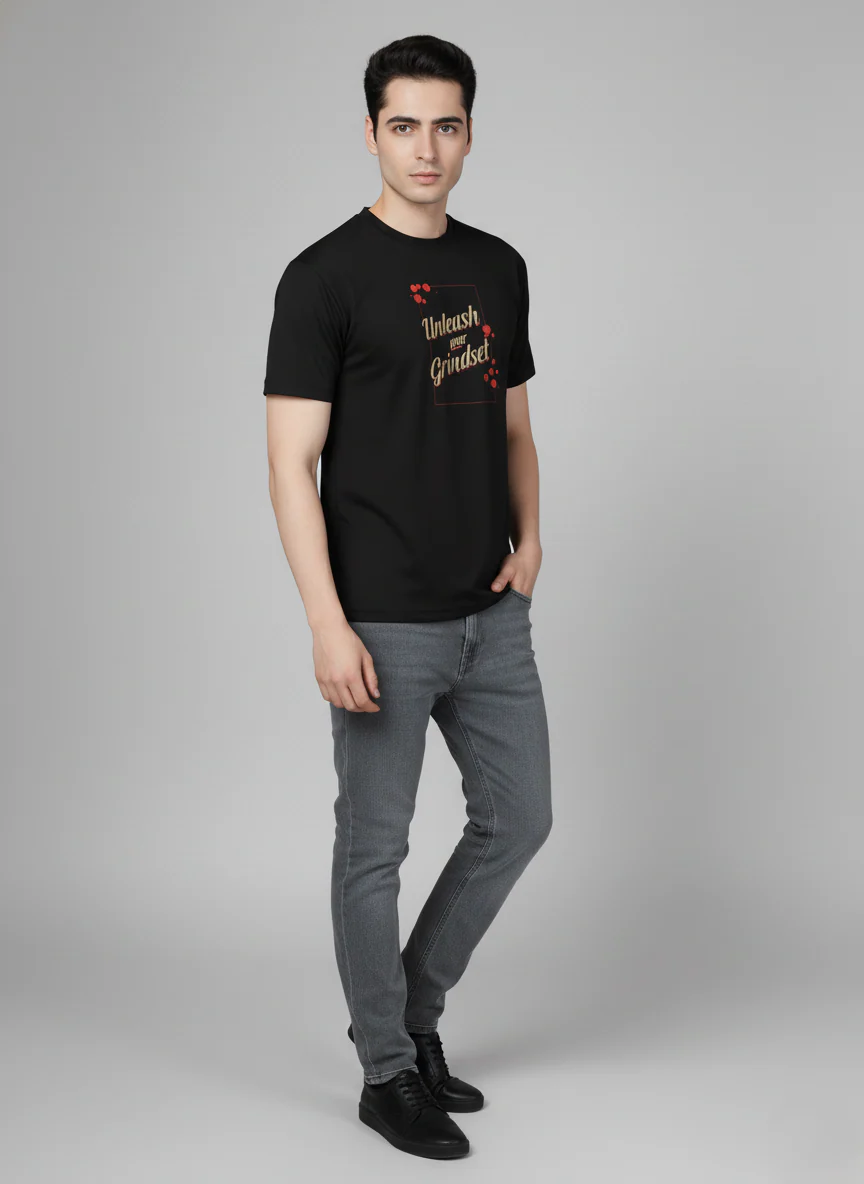 Men Cotton Black Printed Tshirt - Image 2