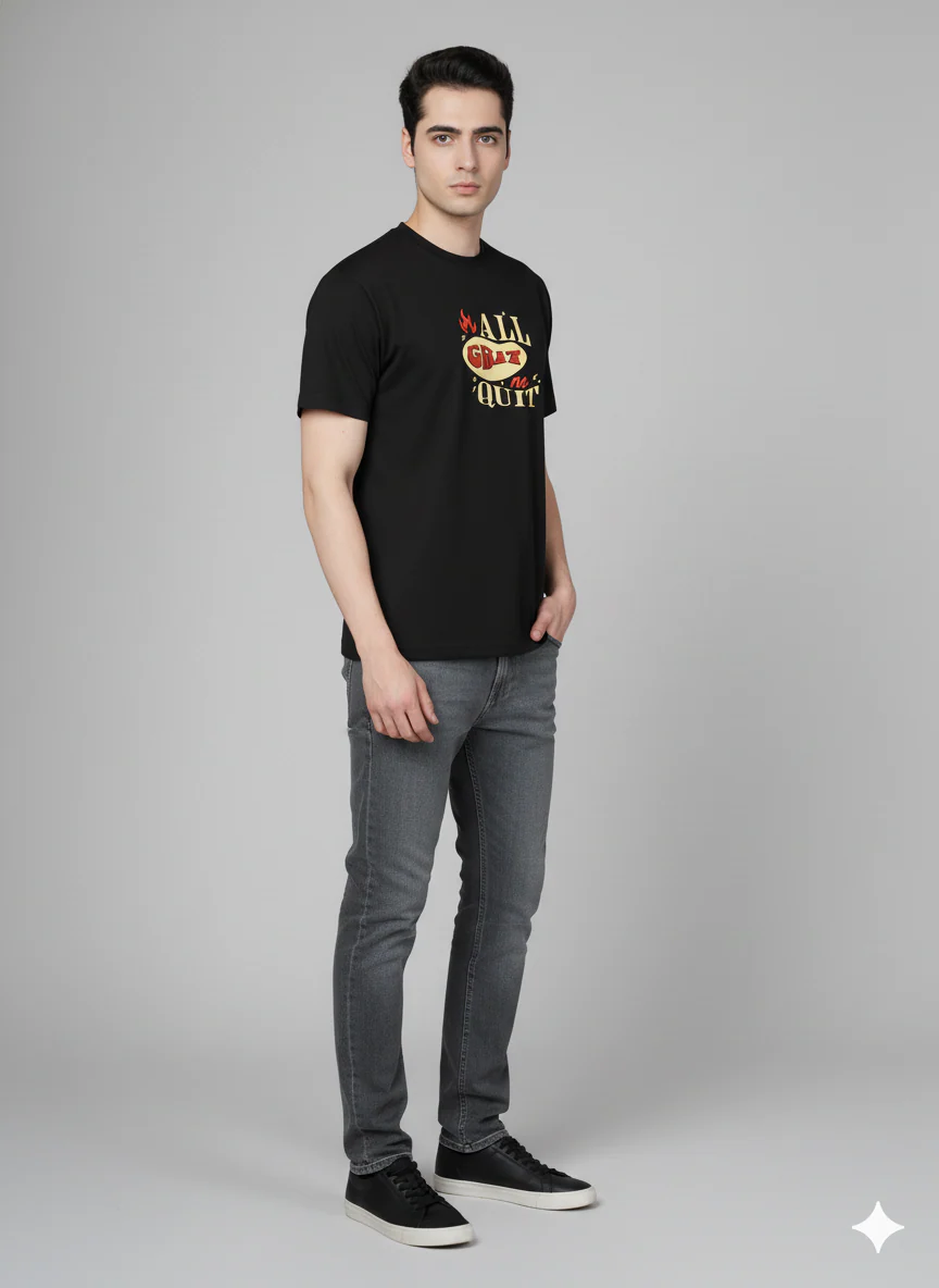 Men Cotton Black Printed Tshirt - Image 2