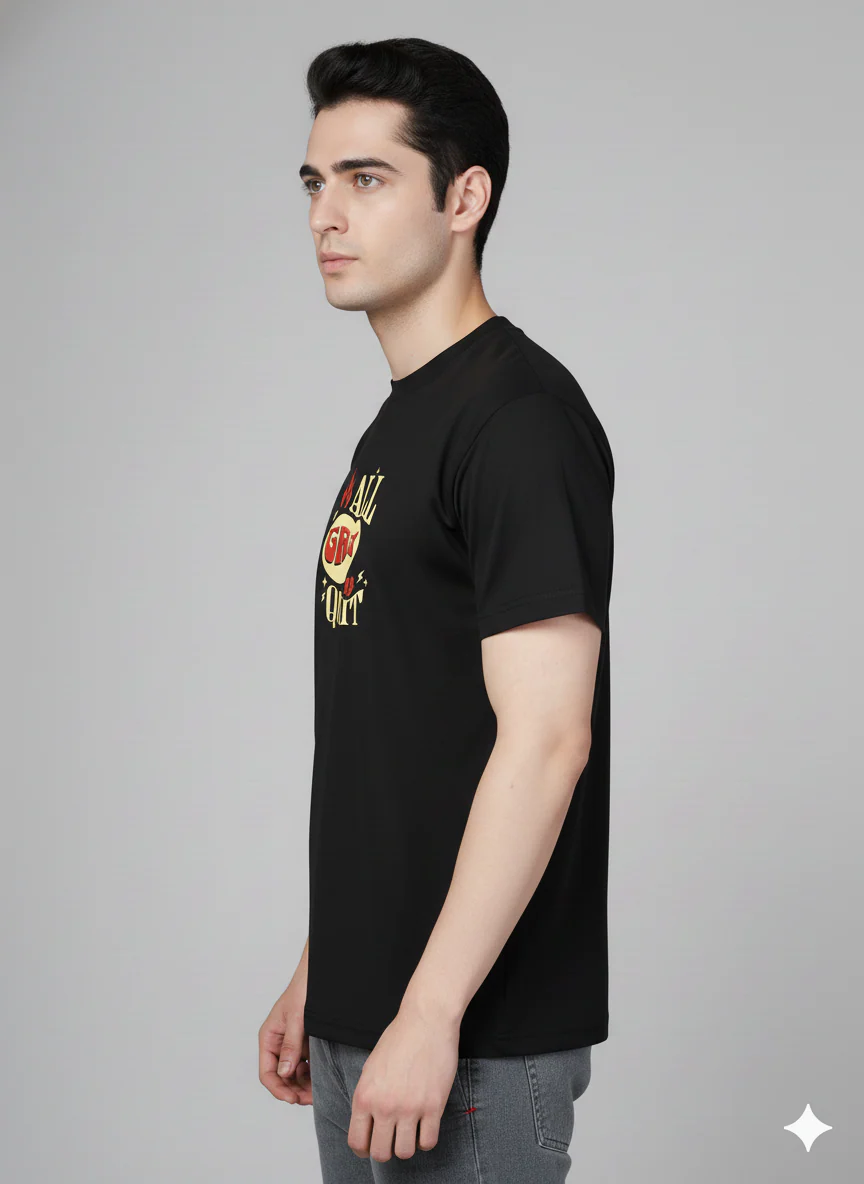 Men Cotton Black Printed Tshirt - Image 4