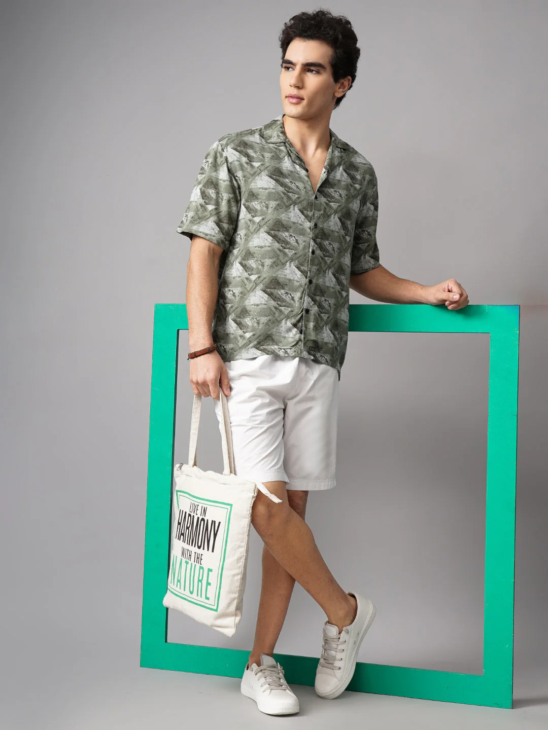 Men Rove Green Oversized Rayon Shirt - Image 2