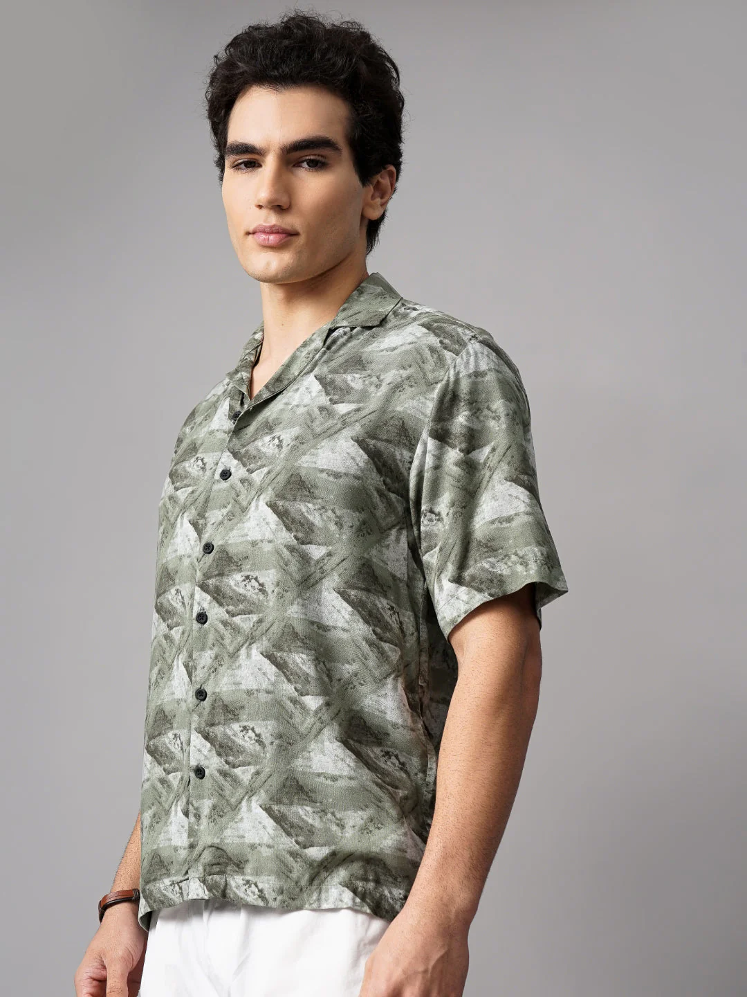 Men Rove Green Oversized Rayon Shirt - Image 4