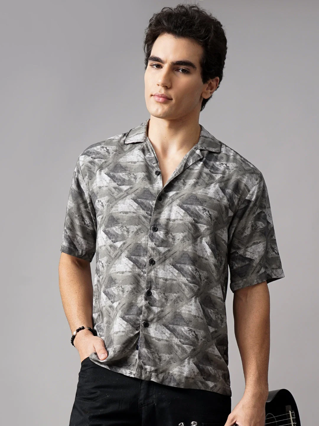 Men Rove Grey Oversized Rayon Shirt - Image 4