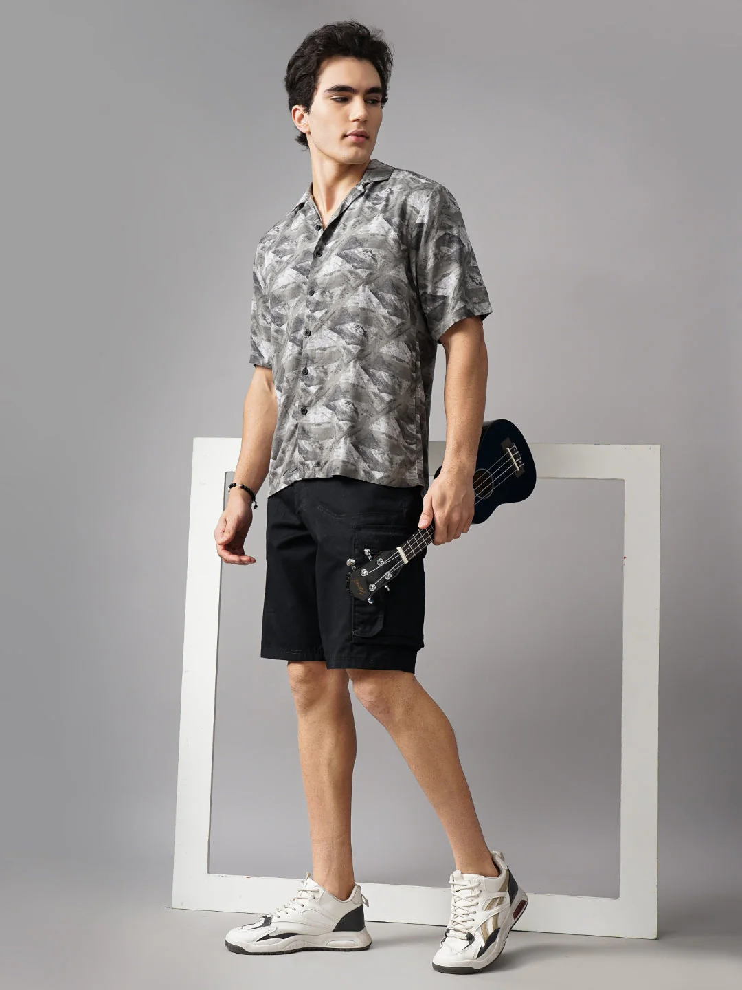 Men Rove Grey Oversized Rayon Shirt - Image 5