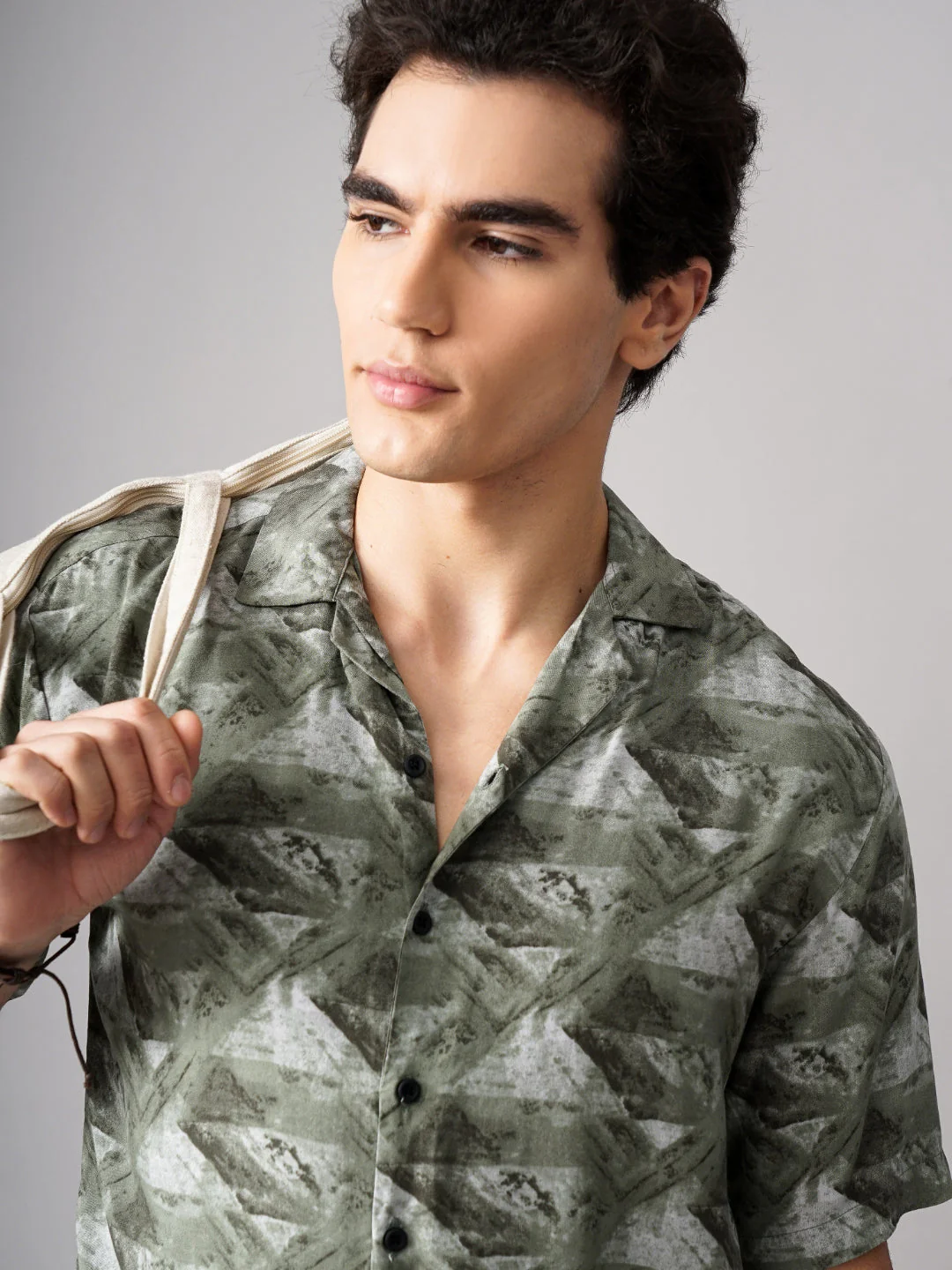 Men Rove Grey Oversized Rayon Shirt - Image 7