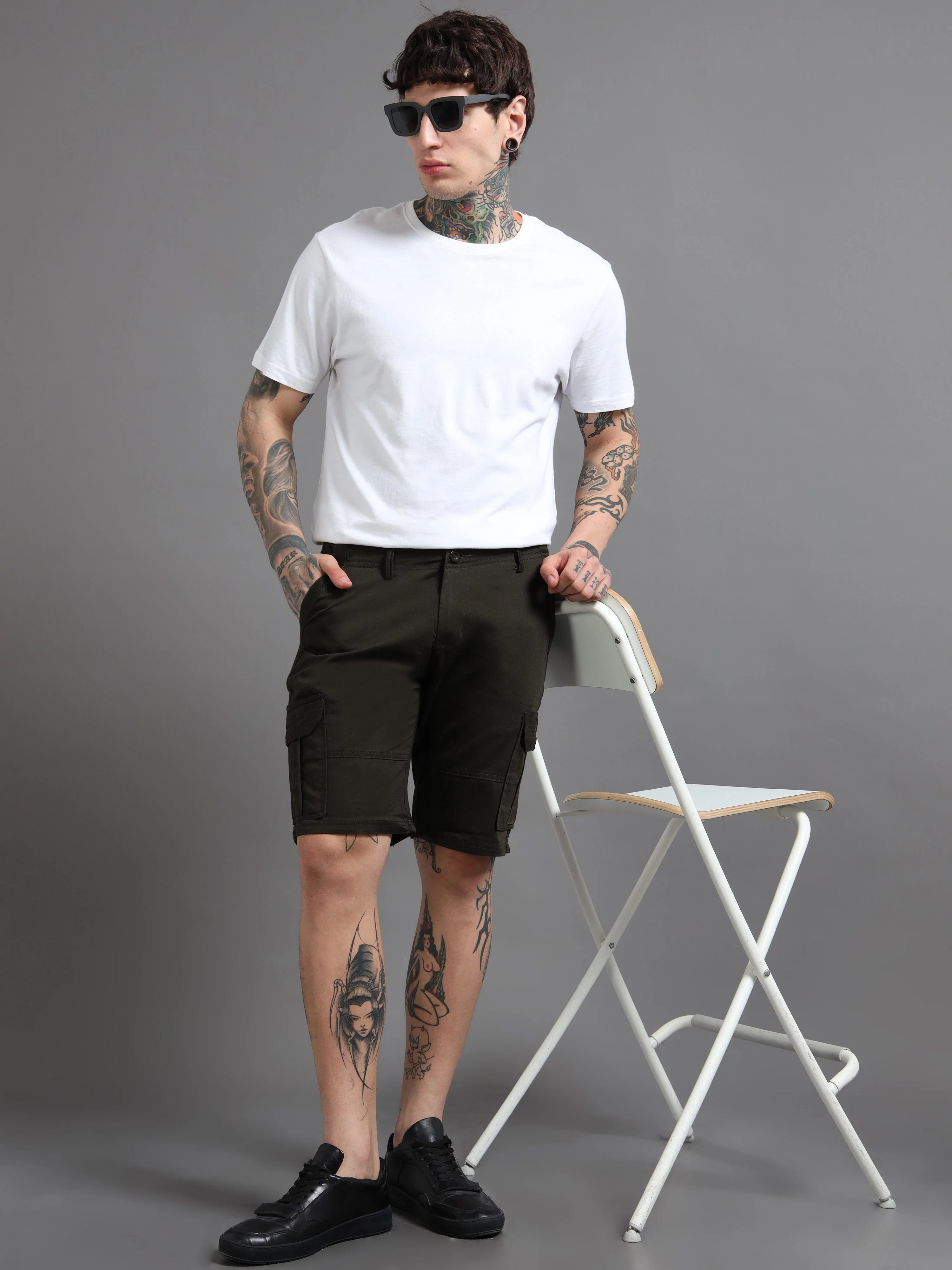 Men Rove Olive Cargo Shorts - Image 6