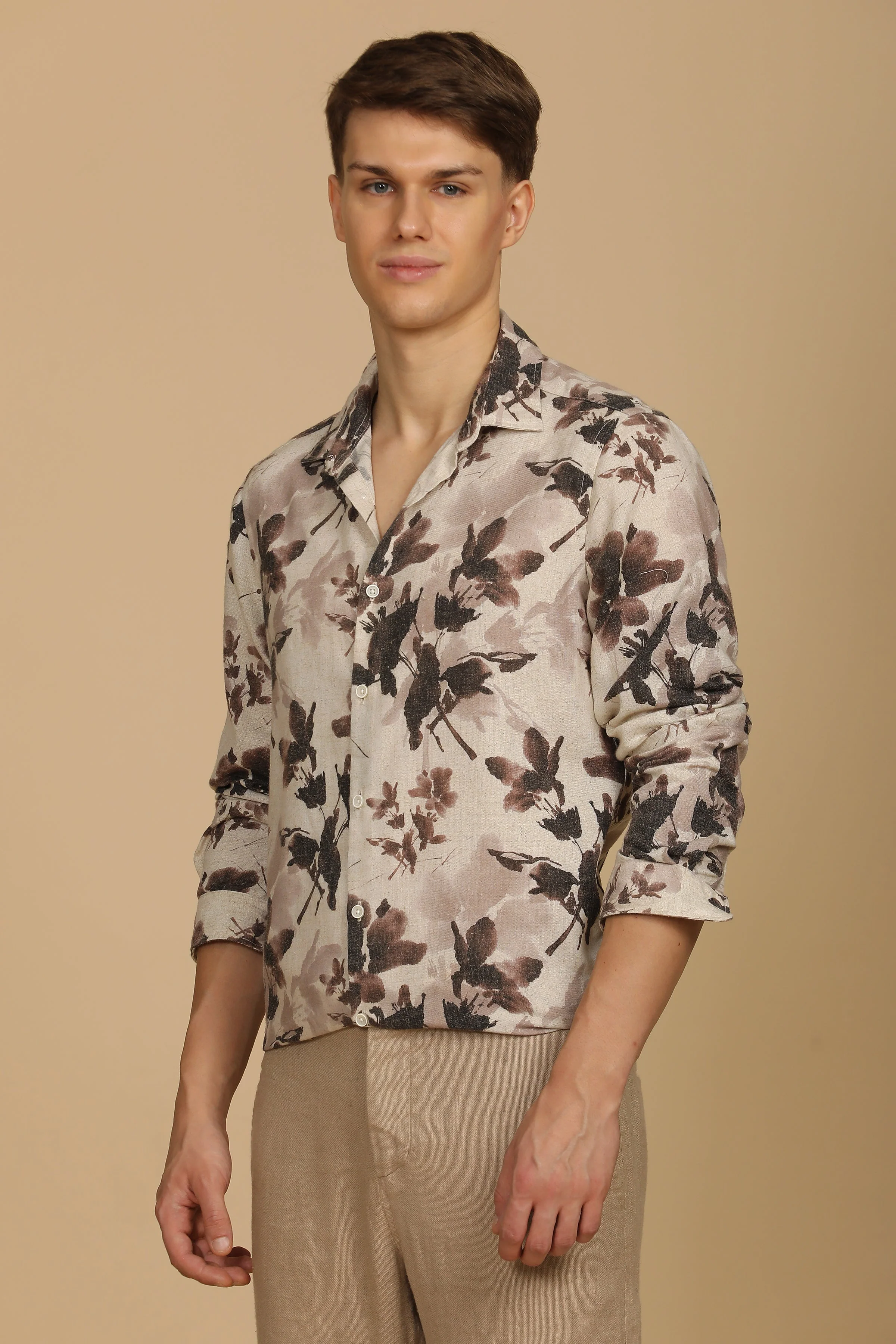 Men Roy Cotton Linen Shirt Brown - Image 2