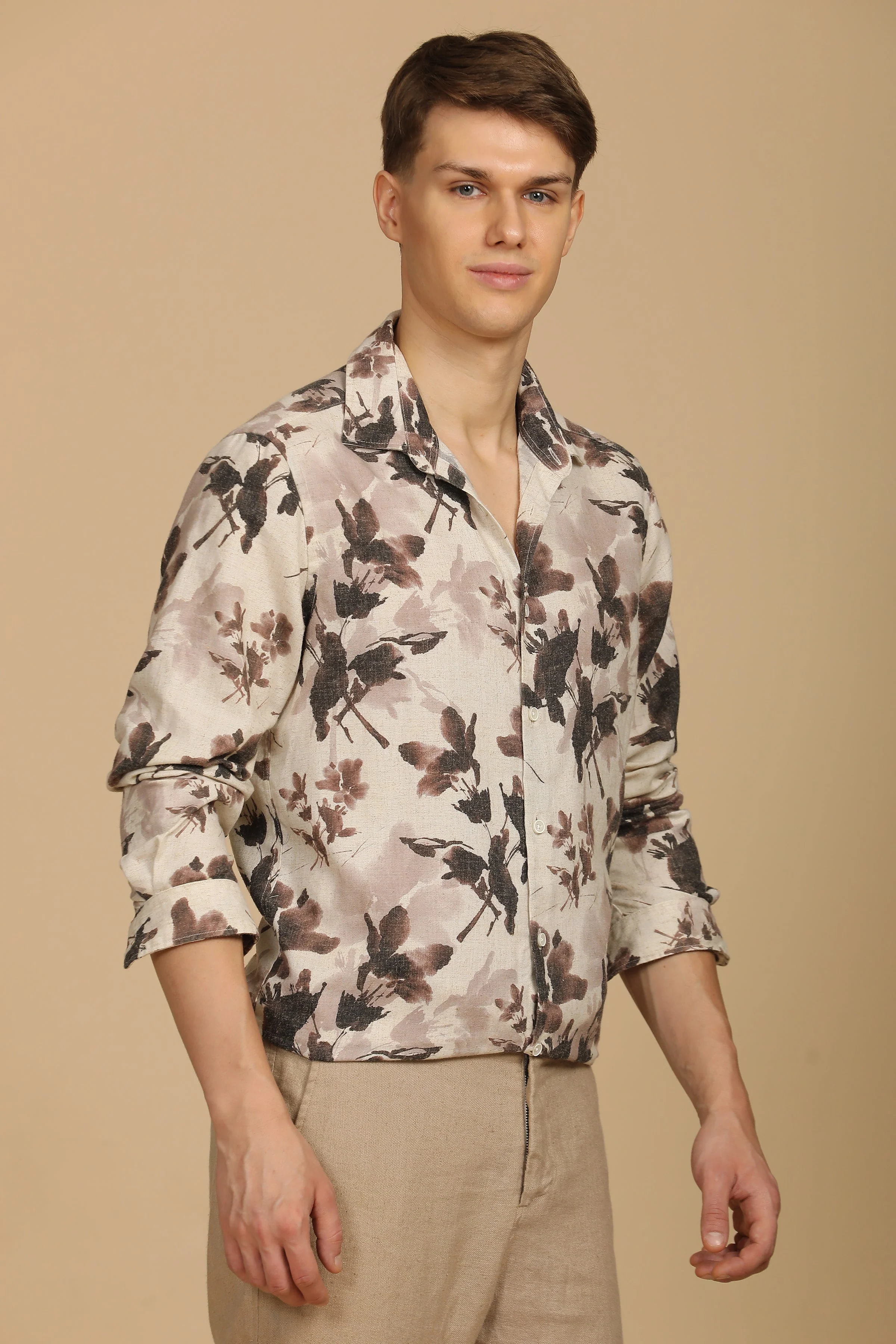 Men Roy Cotton Linen Shirt Brown - Image 3