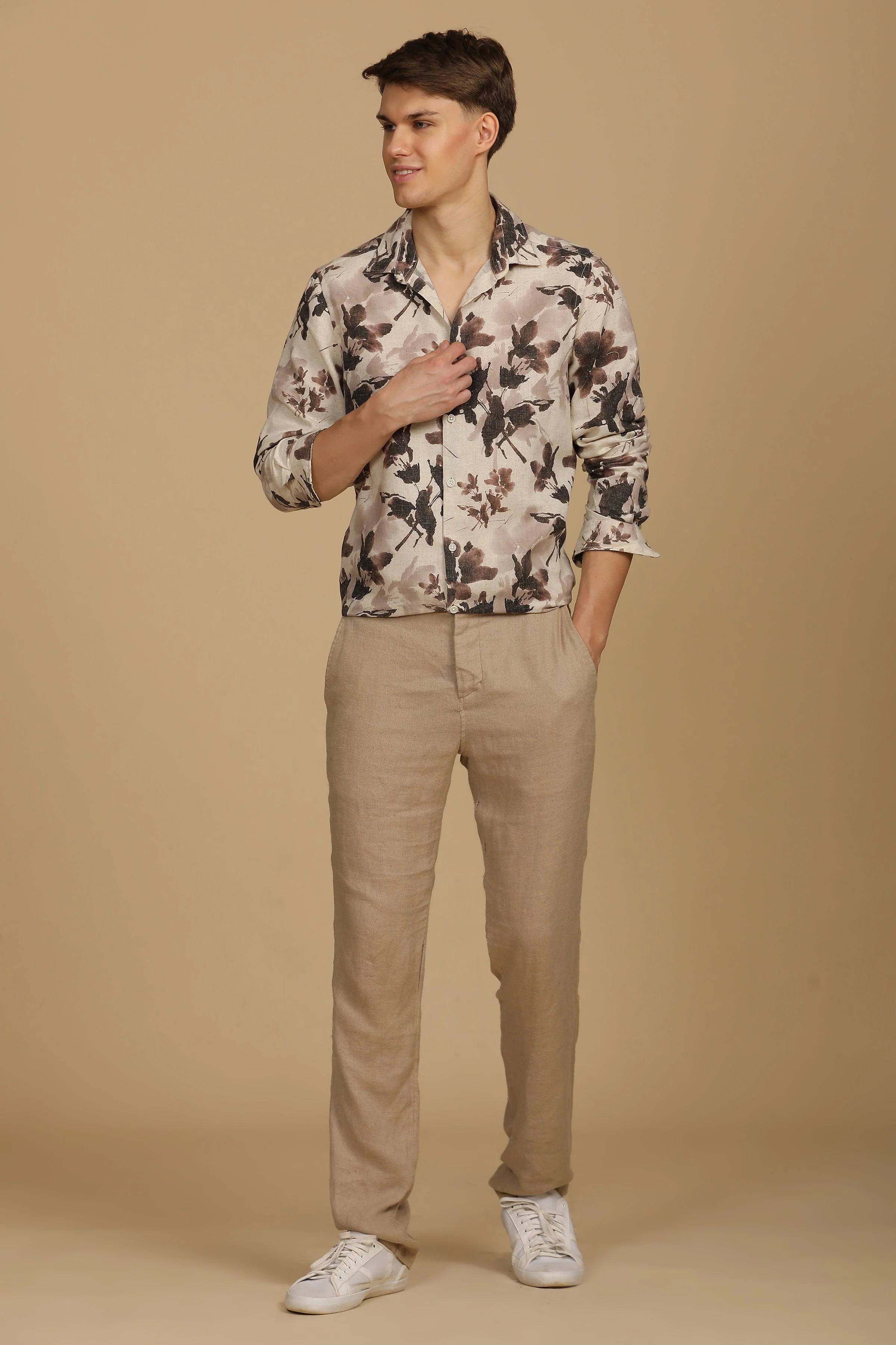 Men Roy Cotton Linen Shirt Brown - Image 5