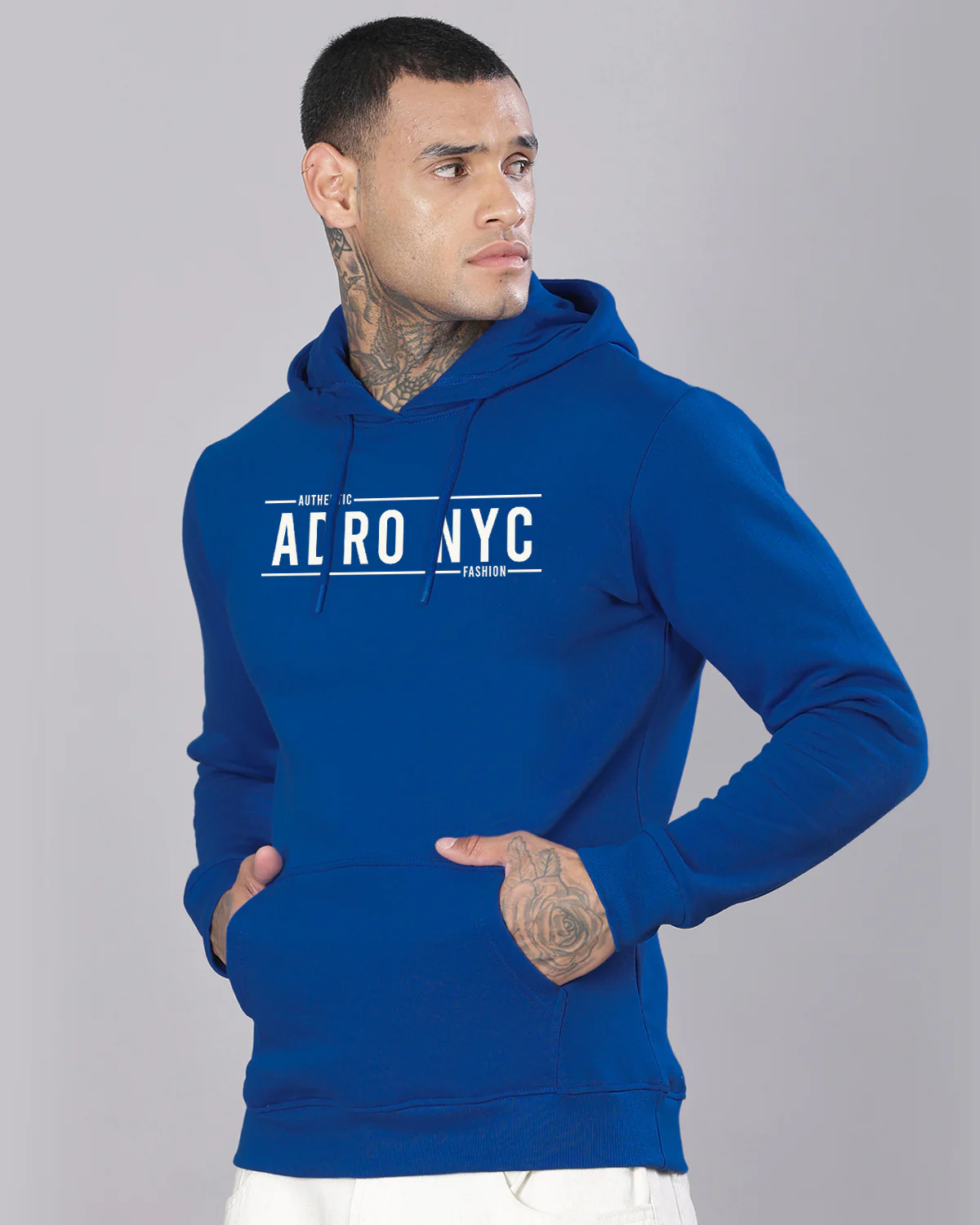 Men Blue Printed Hoodie - Image 3
