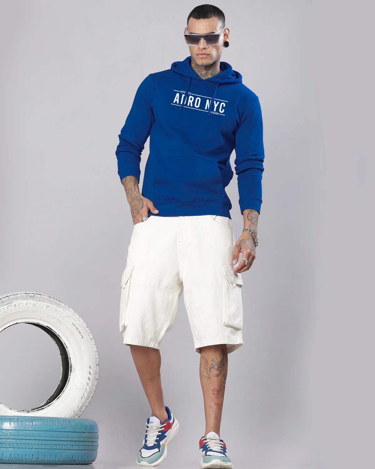 Men Blue Printed Hoodie - Image 4