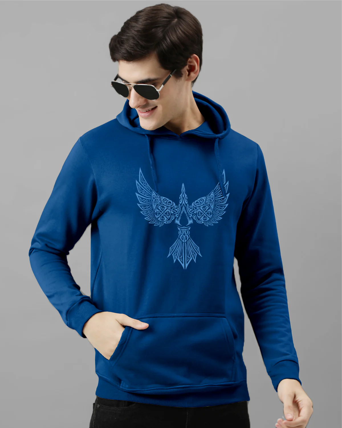 Men Blue Printed Hoodie - Image 2