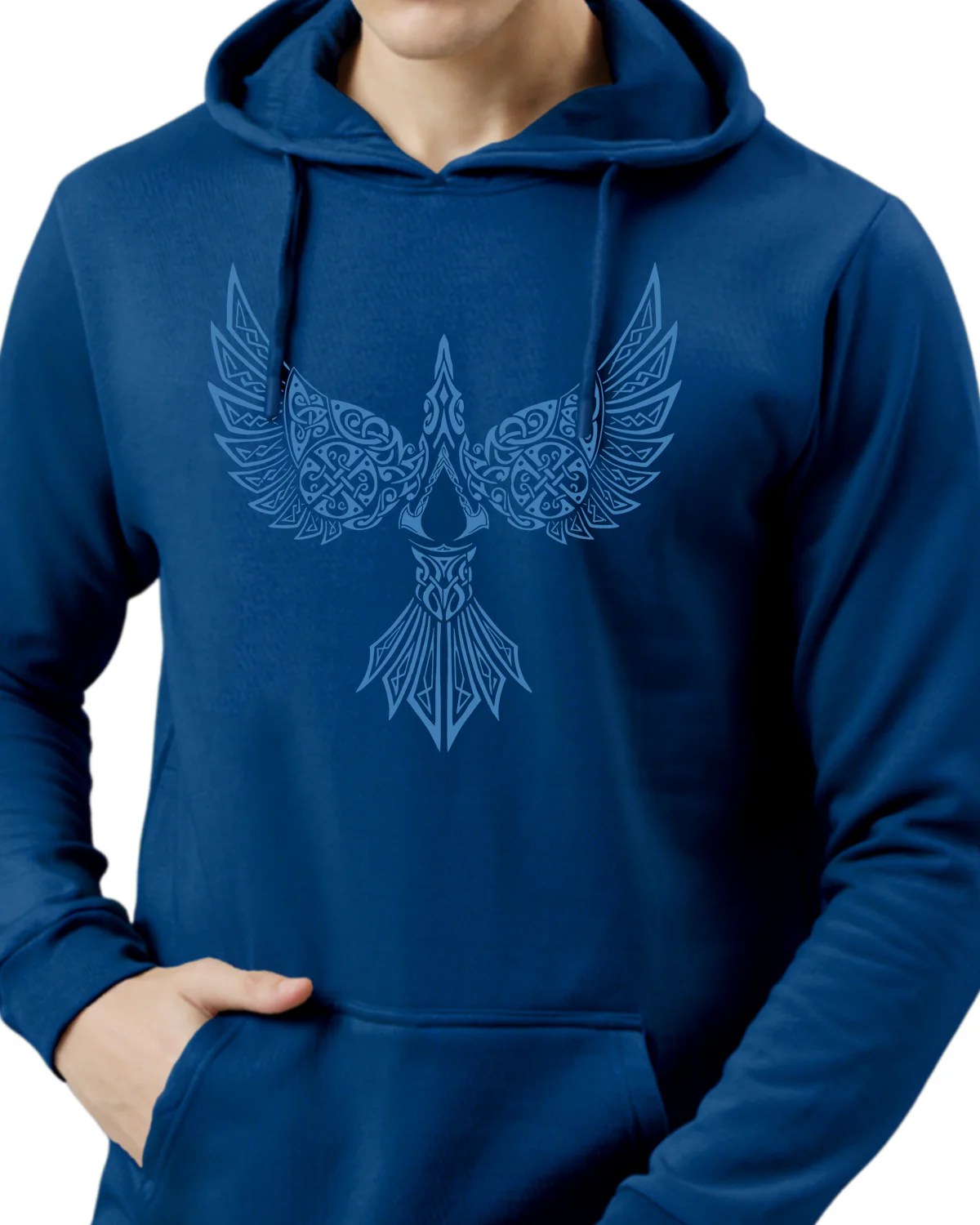 Men Blue Printed Hoodie - Image 3