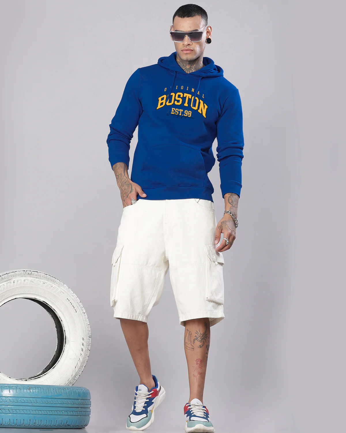 Men Blue Printed Hoodie - Image 2