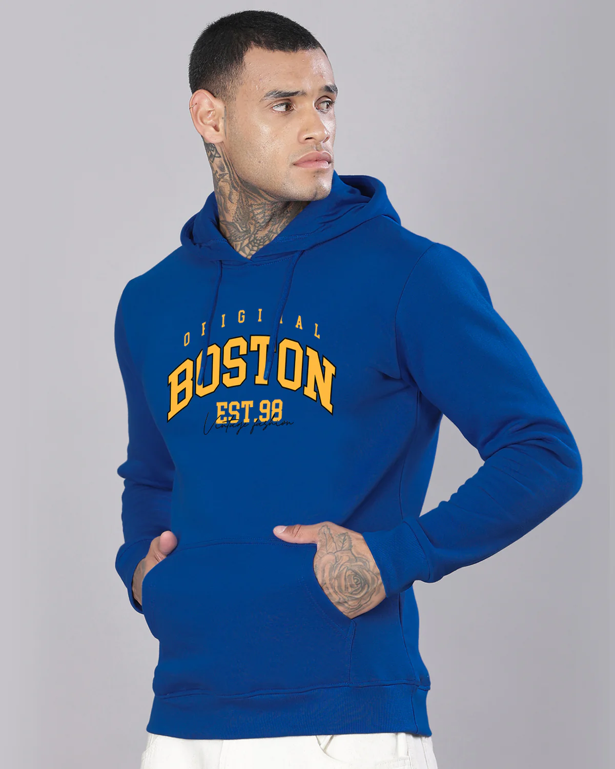 Men Blue Printed Hoodie - Image 5
