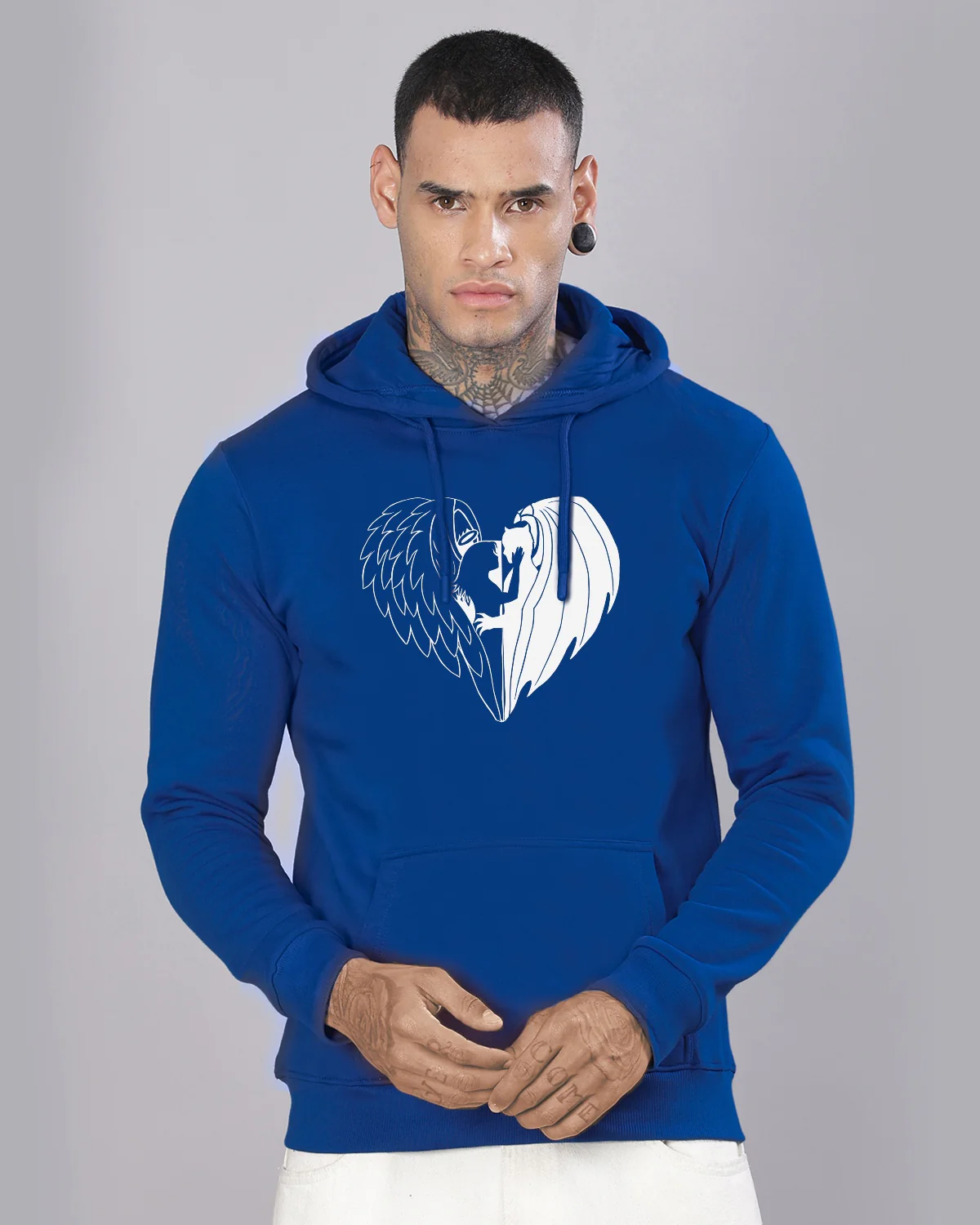 Men Royal Blue Printed Hoodie - Image 2
