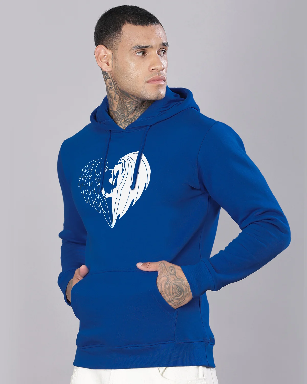 Men Royal Blue Printed Hoodie - Image 4