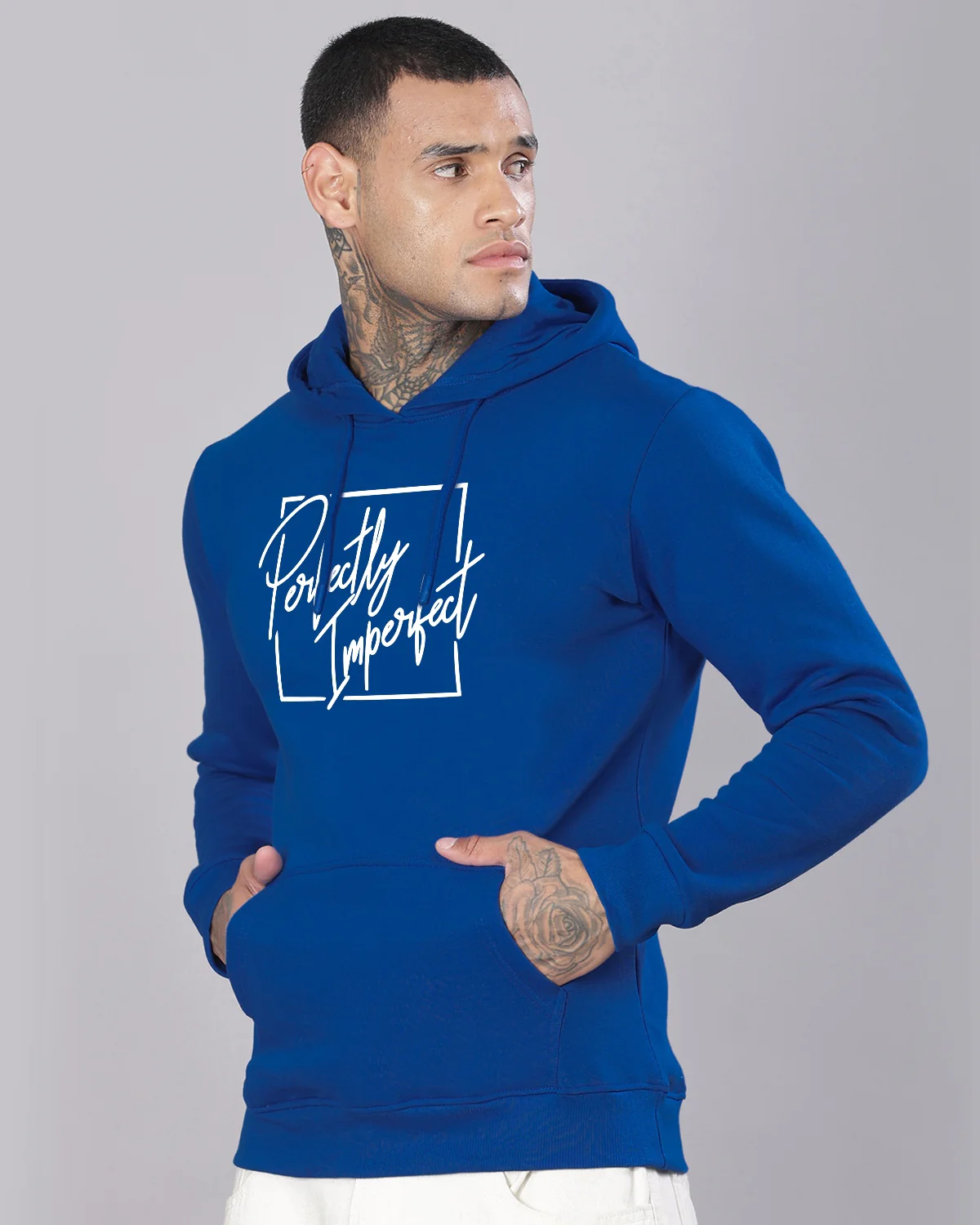 Men Royal Blue Printed Hoodie - Image 3
