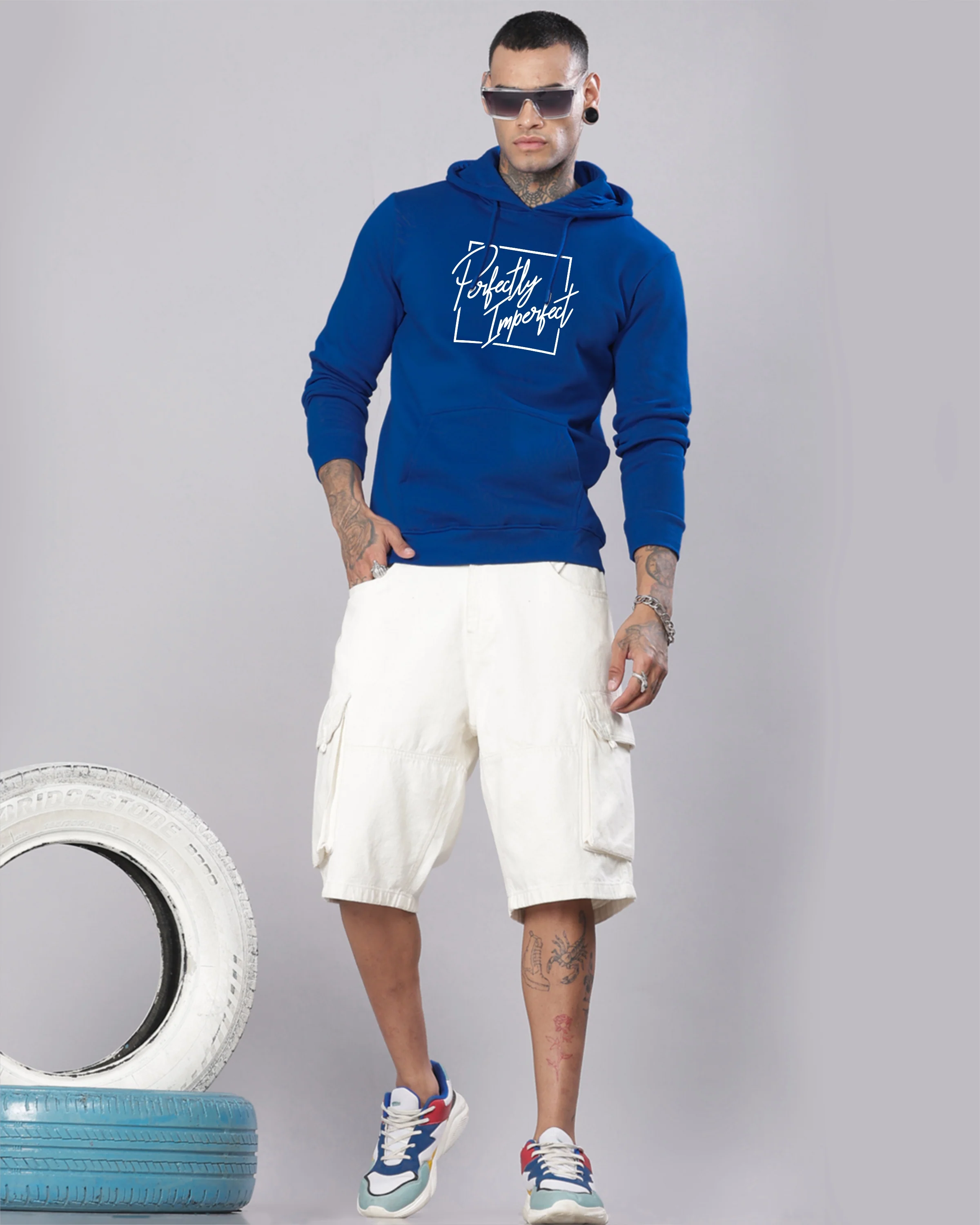 Men Royal Blue Printed Hoodie - Image 5