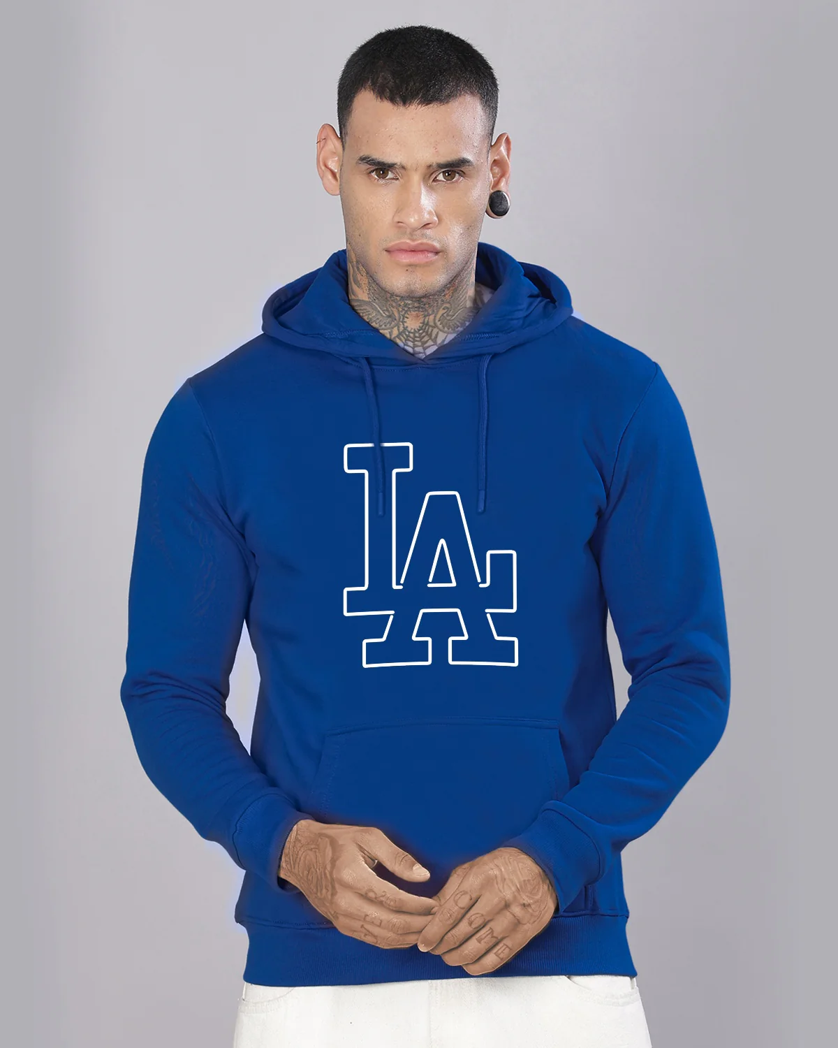 Men Royal Blue Printed Hoodie - Image 2