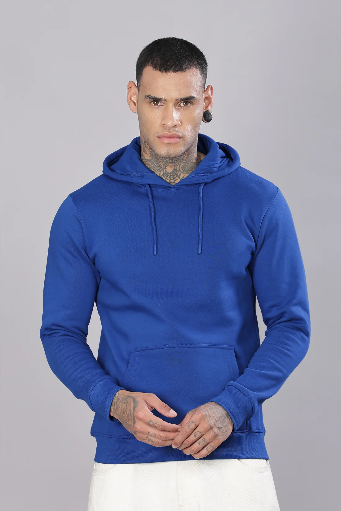 Men Royal Blue Printed Hoodie - Image 2